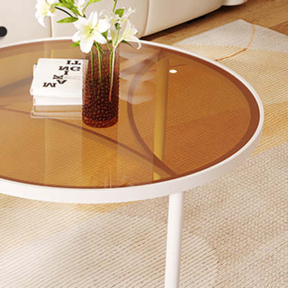 Luxury Tempered Glass Iron Wood Coffee Table — Tea Color / Black