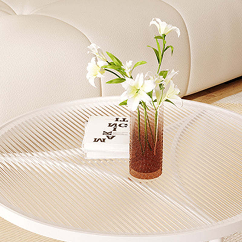 Luxury Tempered Glass Iron Wood Coffee Table — White / Black