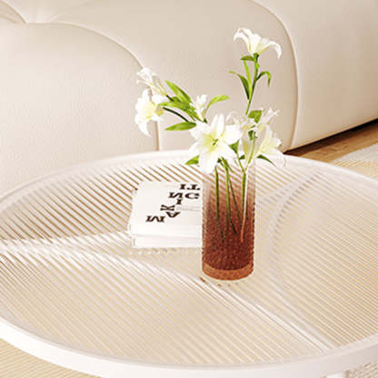 Luxury Tempered Glass Iron Wood Coffee Table — White / Black