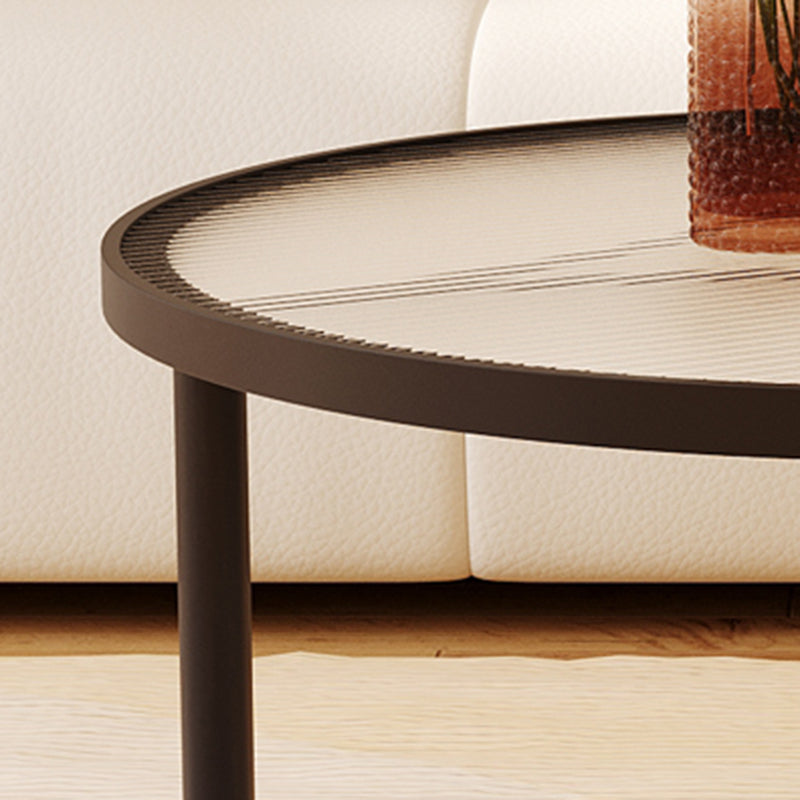 Luxury Tempered Glass Iron Wood Coffee Table — Tea Color / Black