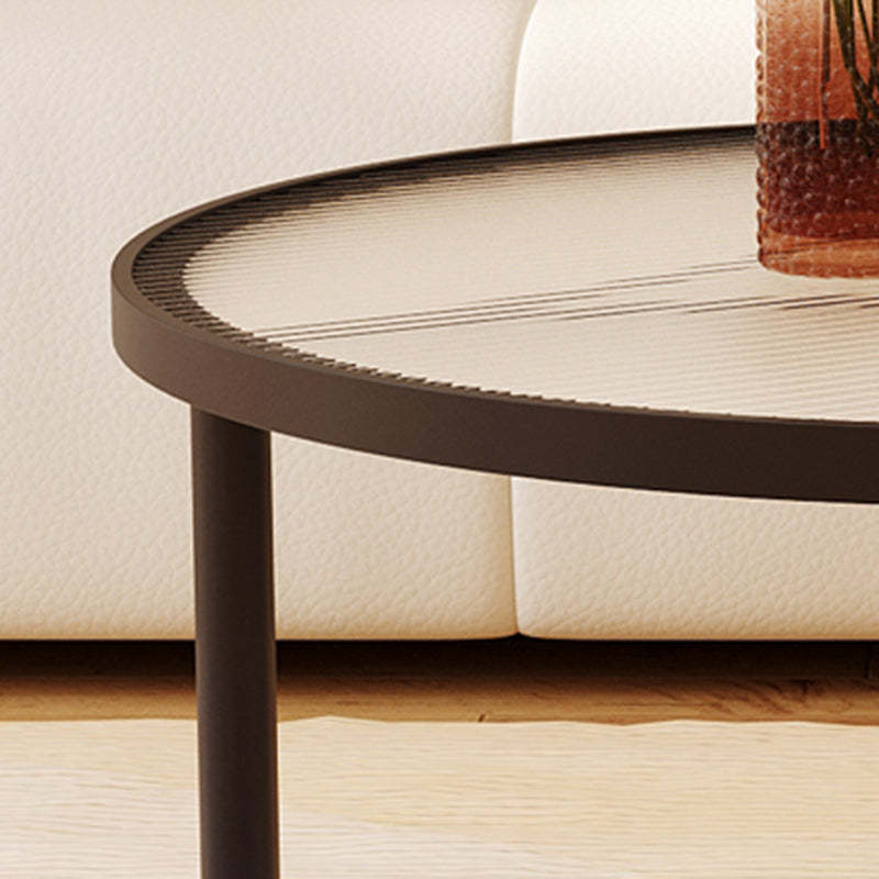 Luxury Tempered Glass Iron Wood Coffee Table — Tea Color / Black