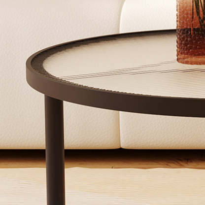 Luxury Tempered Glass Iron Wood Coffee Table — Tea Color / Black