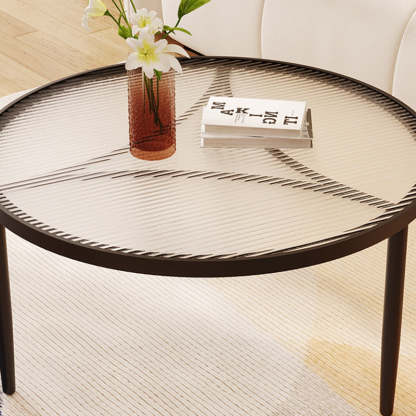 Luxury Tempered Glass Iron Wood Coffee Table — White / Black