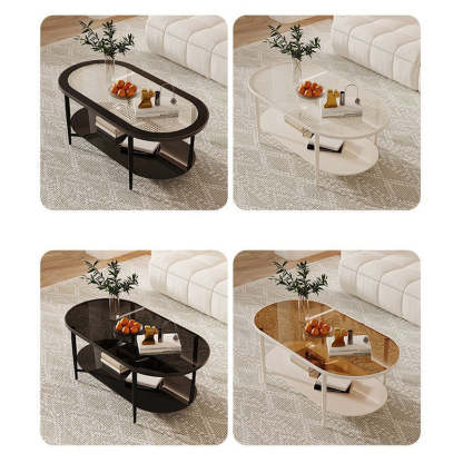Vintage Oval Tempered Glass Steel Coffee Table 2-Tier