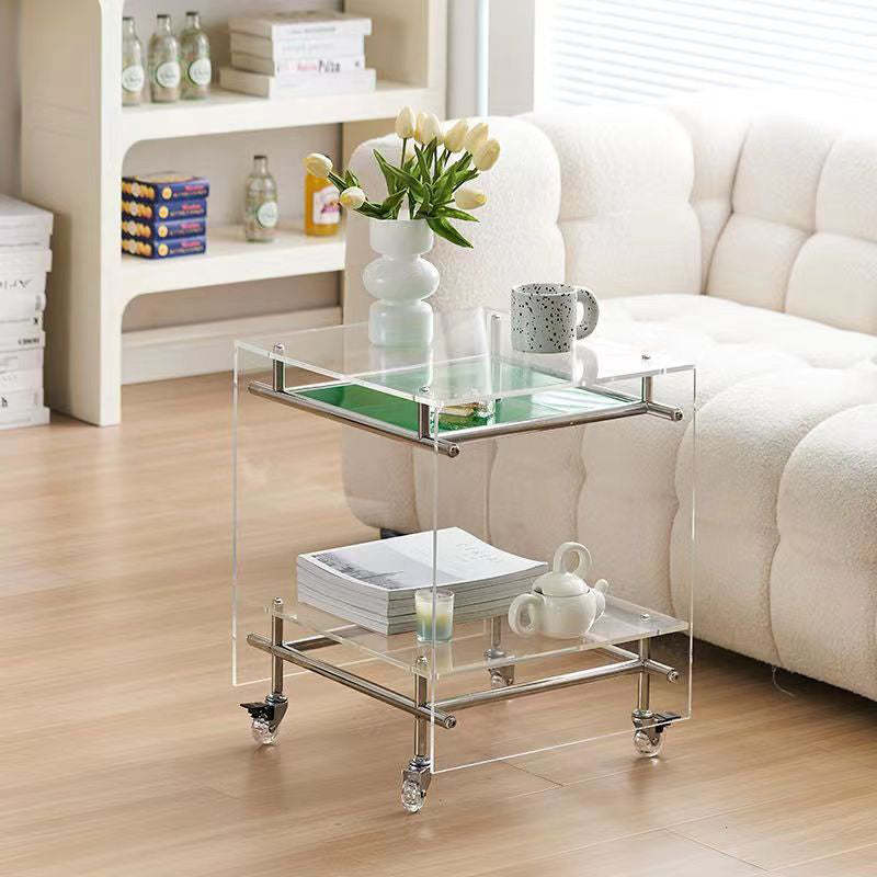 Movable Acrylic Stainless Steel End Table — Transparent Board