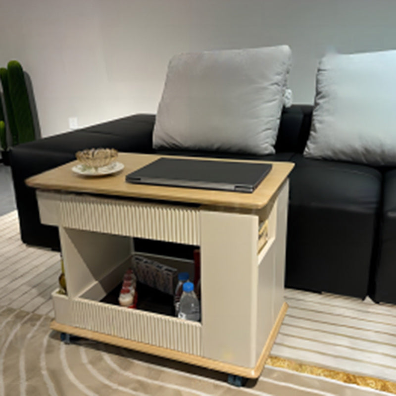 Minimalist Solid Wood 2-Storage Rectangular Coffee Table — Wood Color
