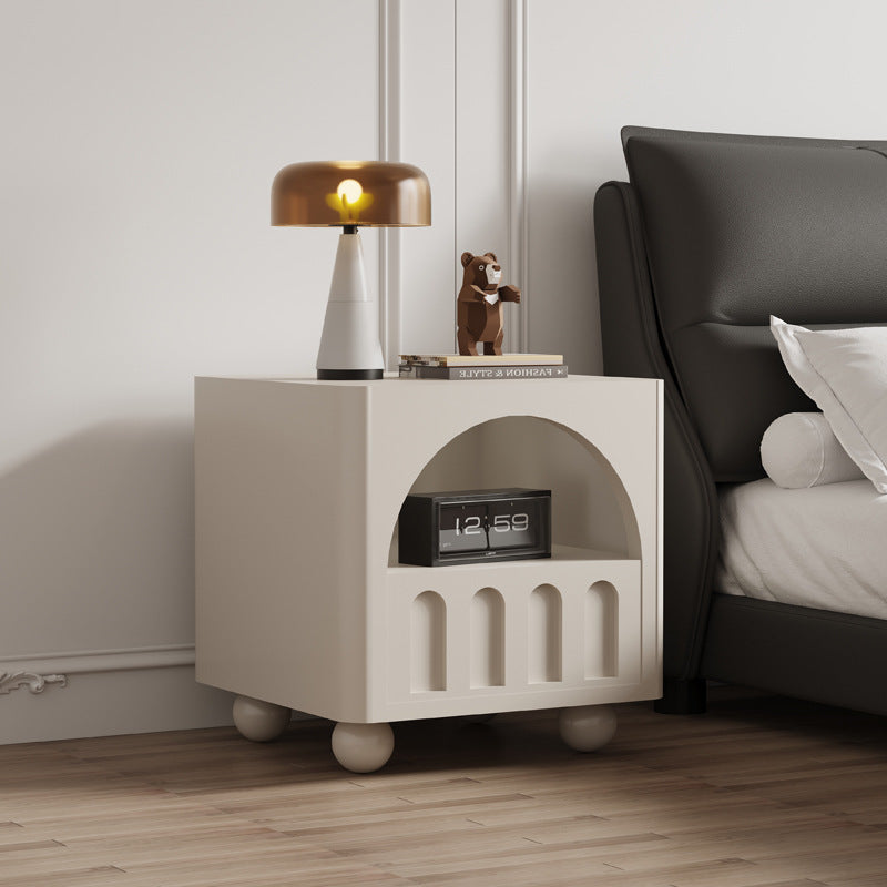 Modern Round Solid Wood 2-Tier Nightstand