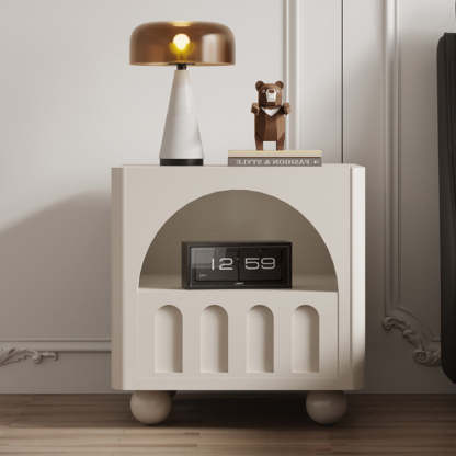 Modern Round Solid Wood 2-Tier Nightstand