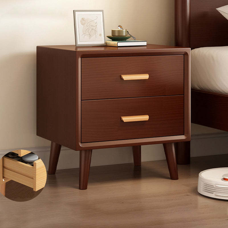 Minimalist Solid Wood Board 2-Drawer Nightstand — Walnut