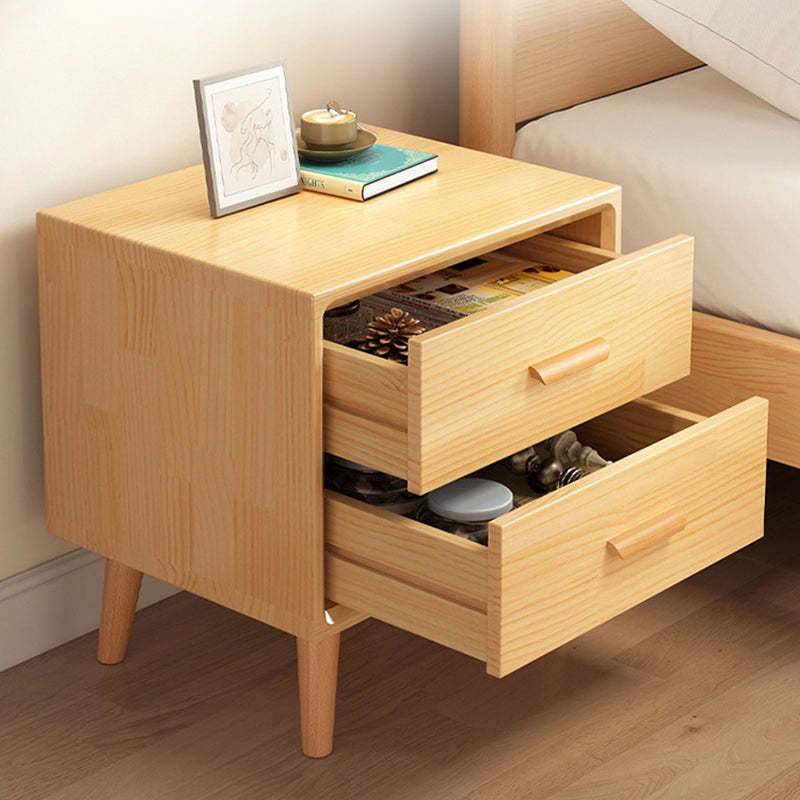 Minimalist Solid Wood Board 2-Drawer Nightstand
