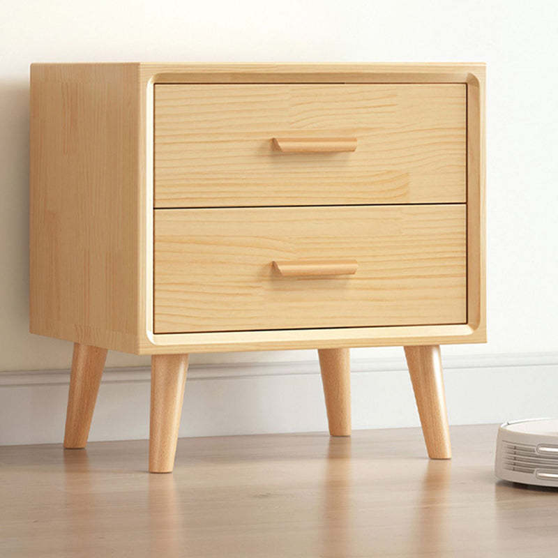 Minimalist Solid Wood Board 2-Drawer Nightstand