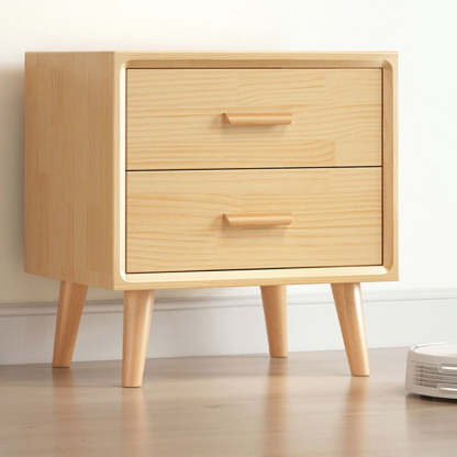 Minimalist Solid Wood Board 2-Drawer Nightstand