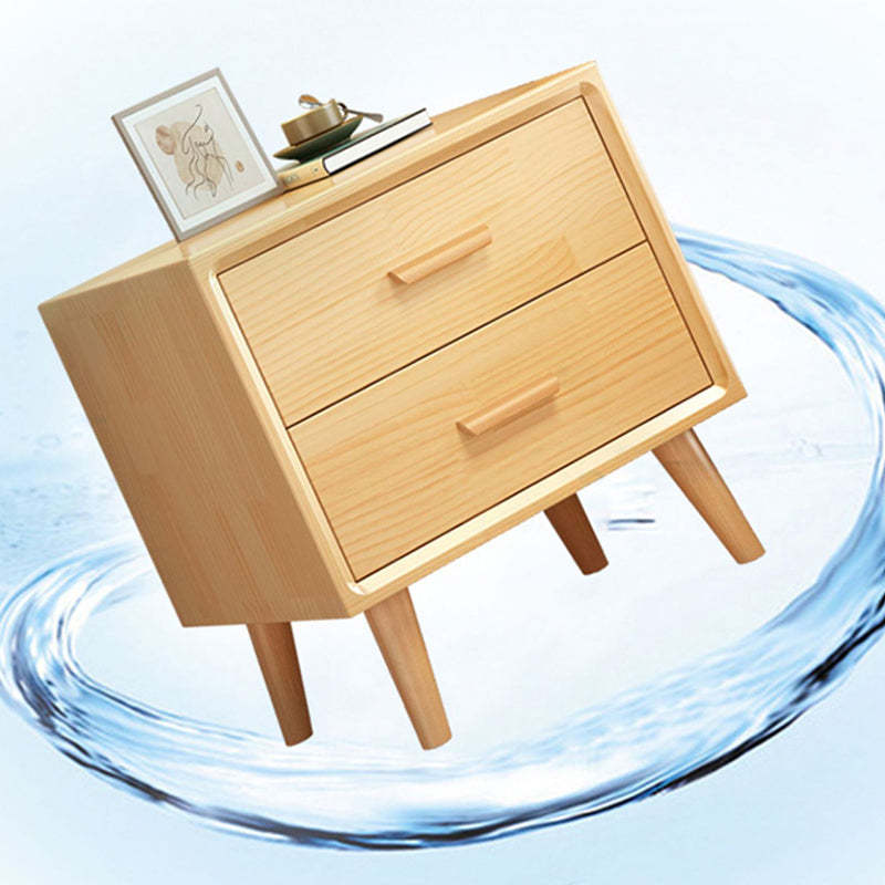 Minimalist Solid Wood Board 2-Drawer Nightstand