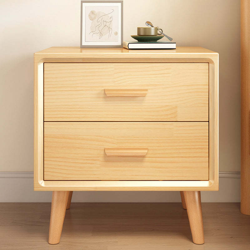 Minimalist Solid Wood Board 2-Drawer Nightstand