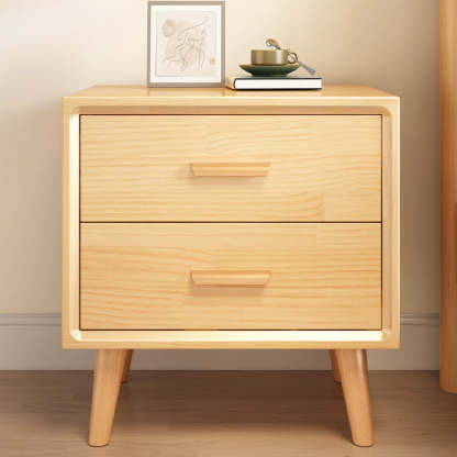 Minimalist Solid Wood Board 2-Drawer Nightstand