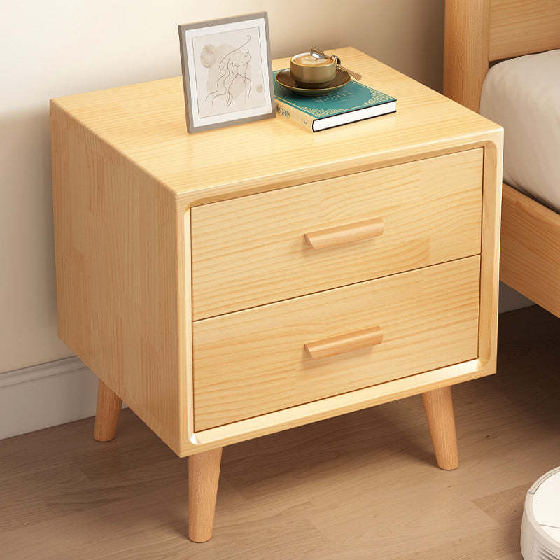 Minimalist Solid Wood Board 2-Drawer Nightstand — Varnish Color