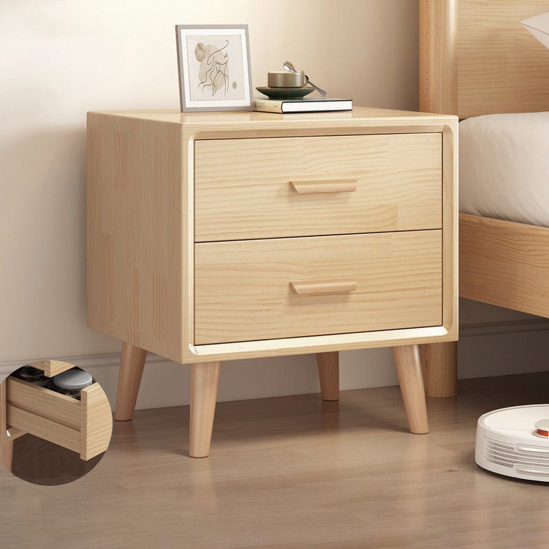 Minimalist Solid Wood Board 2-Drawer Nightstand