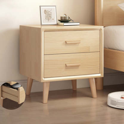 Minimalist Solid Wood Board 2-Drawer Nightstand — Wood Color