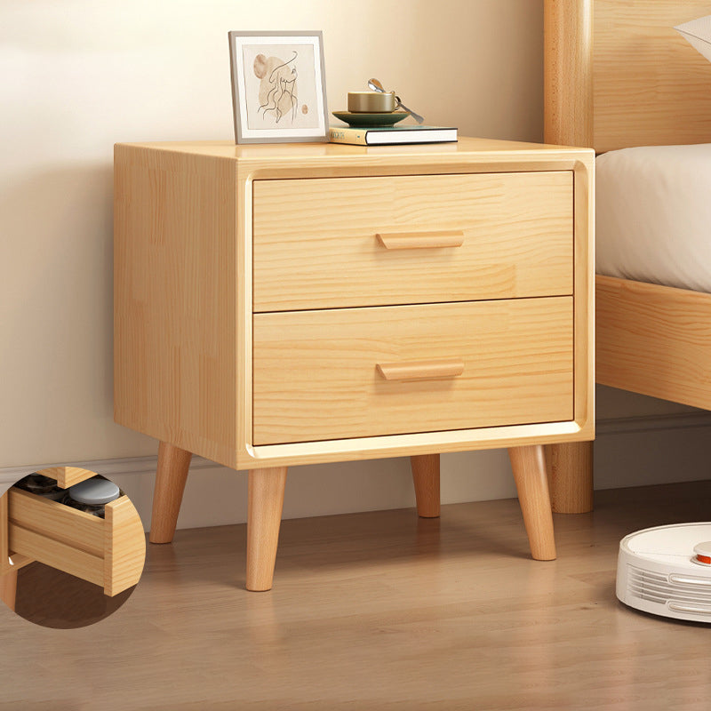 Minimalist Solid Wood Board 2-Drawer Nightstand
