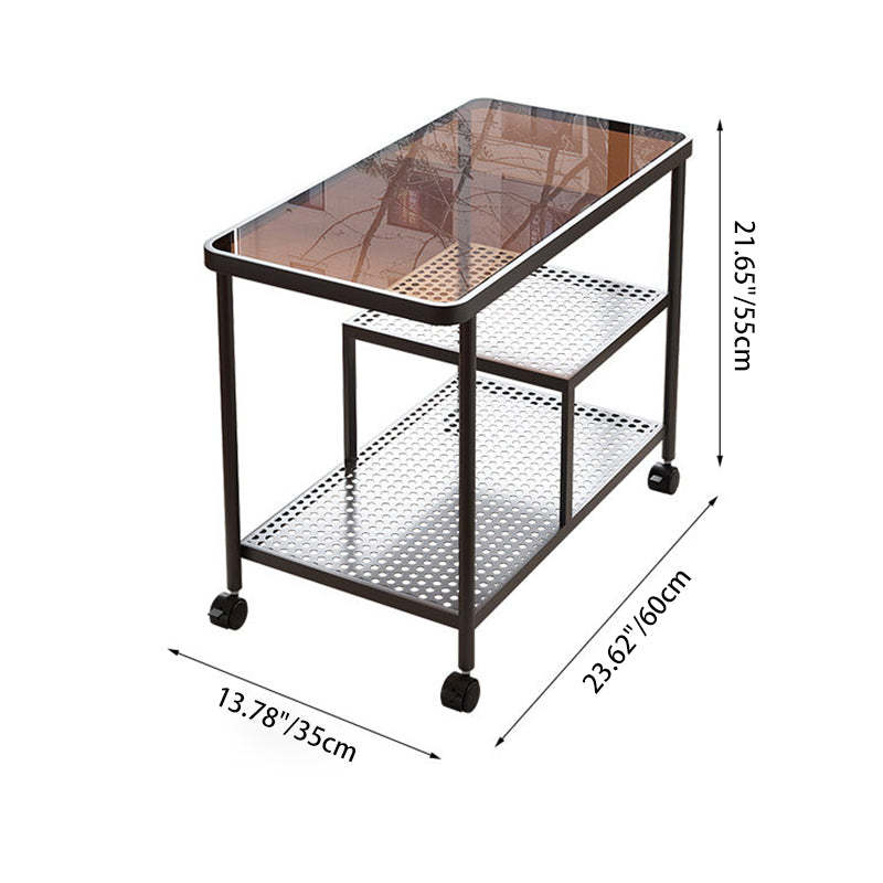 Contemporary Tempered Glass Iron Movable End Table 3-Tier — White / Black