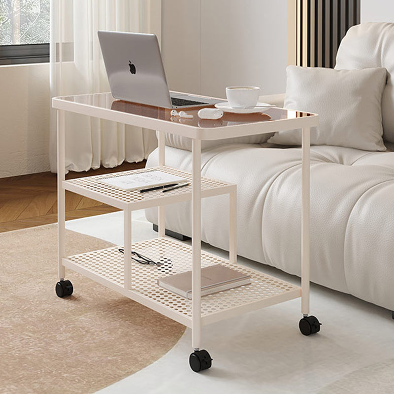 Contemporary Tempered Glass Iron Movable End Table 3-Tier