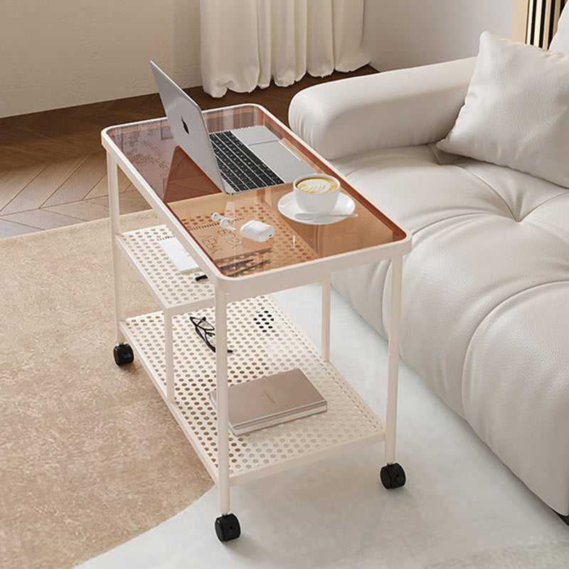 Contemporary Tempered Glass Iron Movable End Table 3-Tier