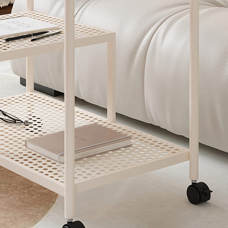 Contemporary Tempered Glass Iron Movable End Table 3-Tier — White / White