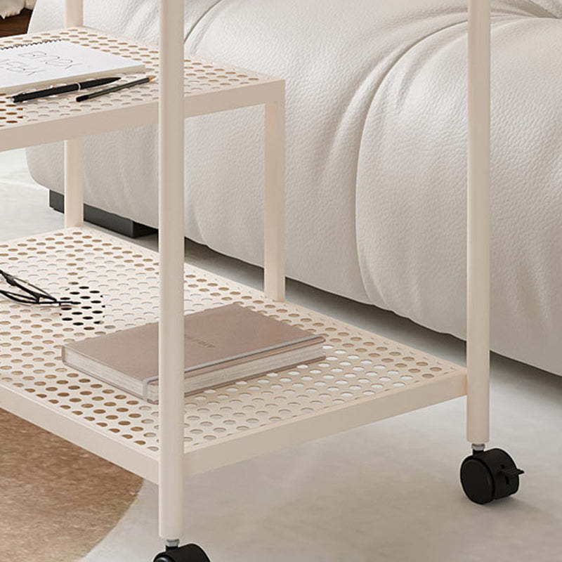 Contemporary Tempered Glass Iron Movable End Table 3-Tier — White / White