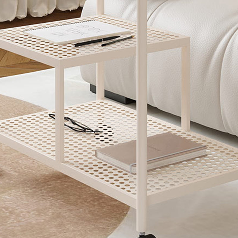 Contemporary Tempered Glass Iron Movable End Table 3-Tier — White / Black