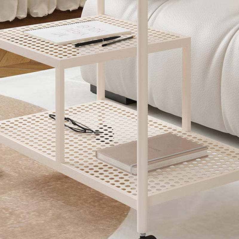 Contemporary Tempered Glass Iron Movable End Table 3-Tier — White / Black