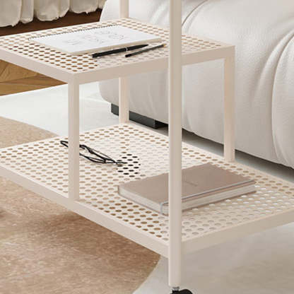 Contemporary Tempered Glass Iron Movable End Table 3-Tier — White / Black