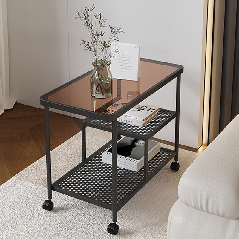 Contemporary Tempered Glass Iron Movable End Table 3-Tier — White / White
