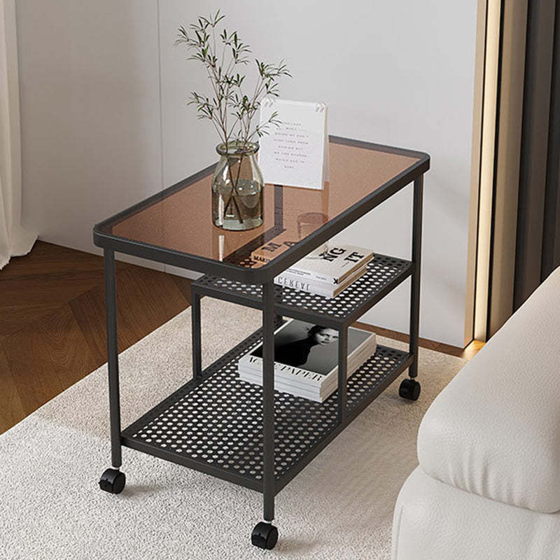 Contemporary Tempered Glass Iron Movable End Table 3-Tier — White / White