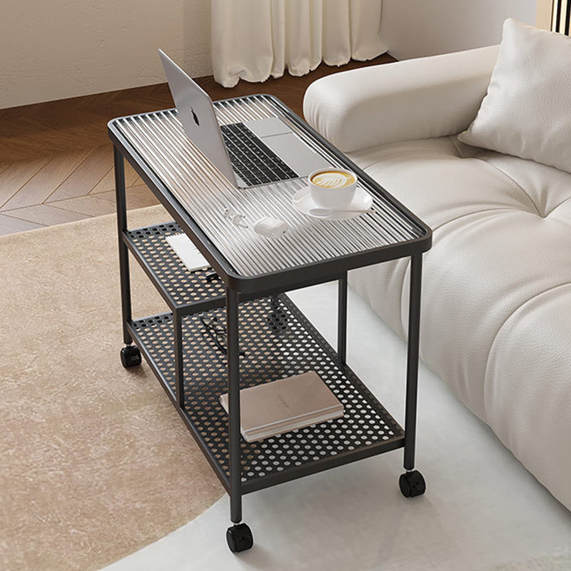 Contemporary Tempered Glass Iron Movable End Table 3-Tier