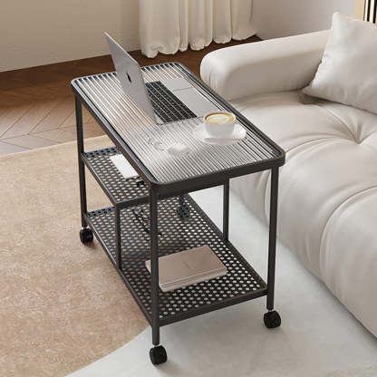 Contemporary Tempered Glass Iron Movable End Table 3-Tier