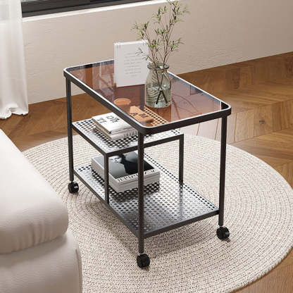 Contemporary Tempered Glass Iron Movable End Table 3-Tier
