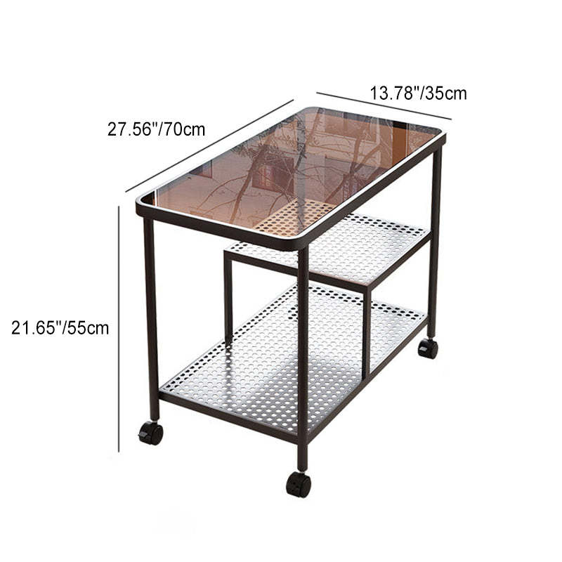 Contemporary Tempered Glass Iron Movable End Table 3-Tier — Tea Color / White