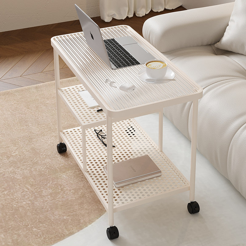 Contemporary Tempered Glass Iron Movable End Table 3-Tier — Tea Color / Black