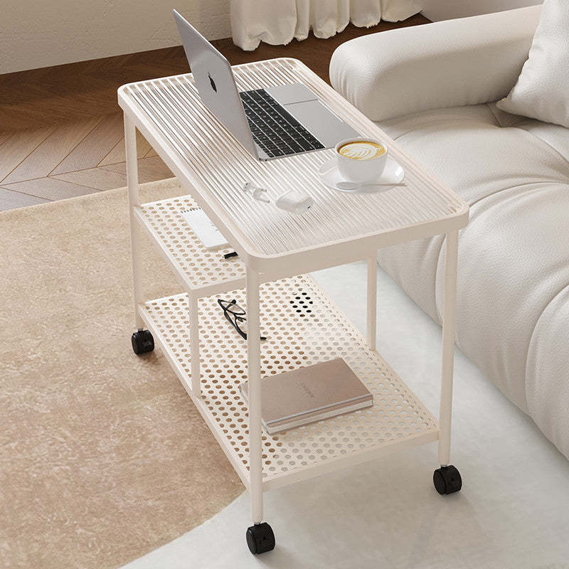 Contemporary Tempered Glass Iron Movable End Table 3-Tier — Tea Color / Black