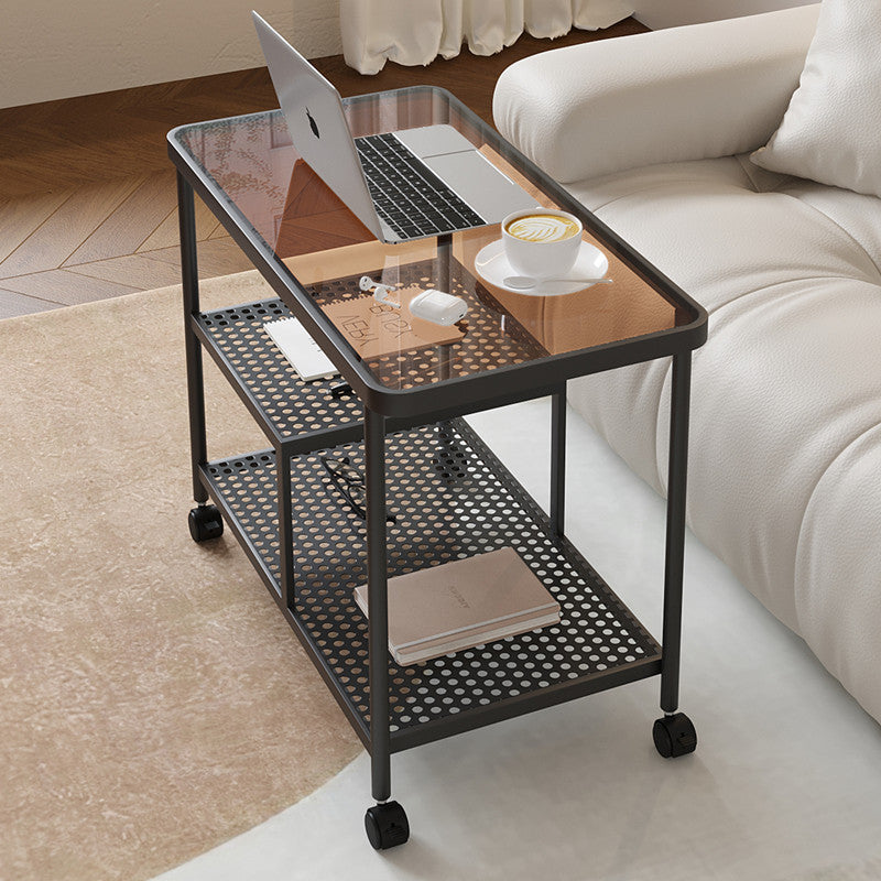 Contemporary Tempered Glass Iron Movable End Table 3-Tier