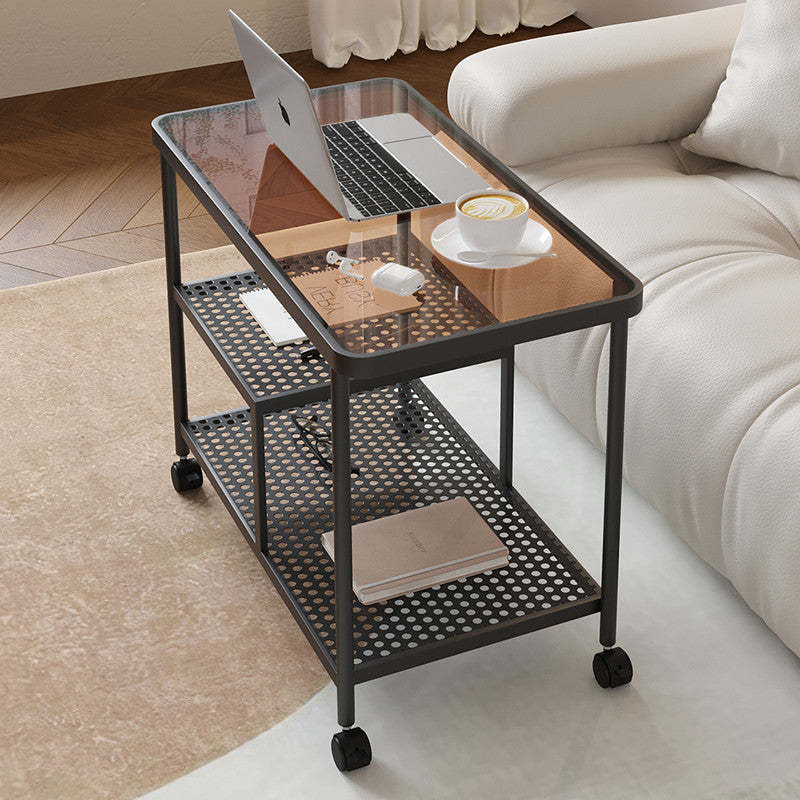 Contemporary Tempered Glass Iron Movable End Table 3-Tier