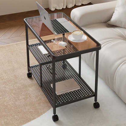 Contemporary Tempered Glass Iron Movable End Table 3-Tier