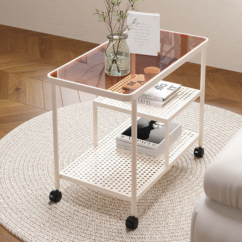Contemporary Tempered Glass Iron Movable End Table 3-Tier