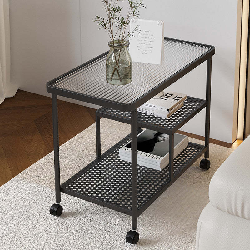 Luxury tempered 3-tier black iron end & side tables — 27.56" L x 13.78" W x 21.65" H / White