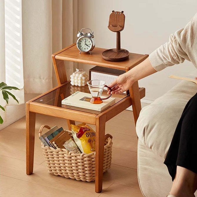 Tempered Glass Wood Coffee Table 2-Tier