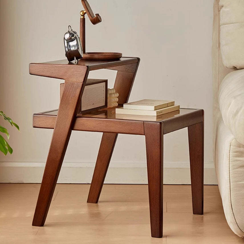 Tempered Glass Wood Coffee Table 2-Tier