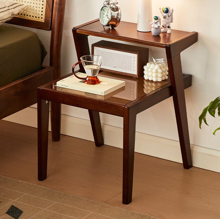 Tempered Glass Wood Coffee Table 2-Tier — Cherry Wood Color