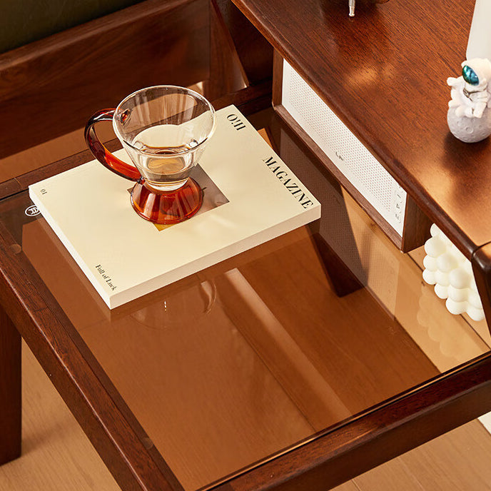 Tempered Glass Wood Coffee Table 2-Tier