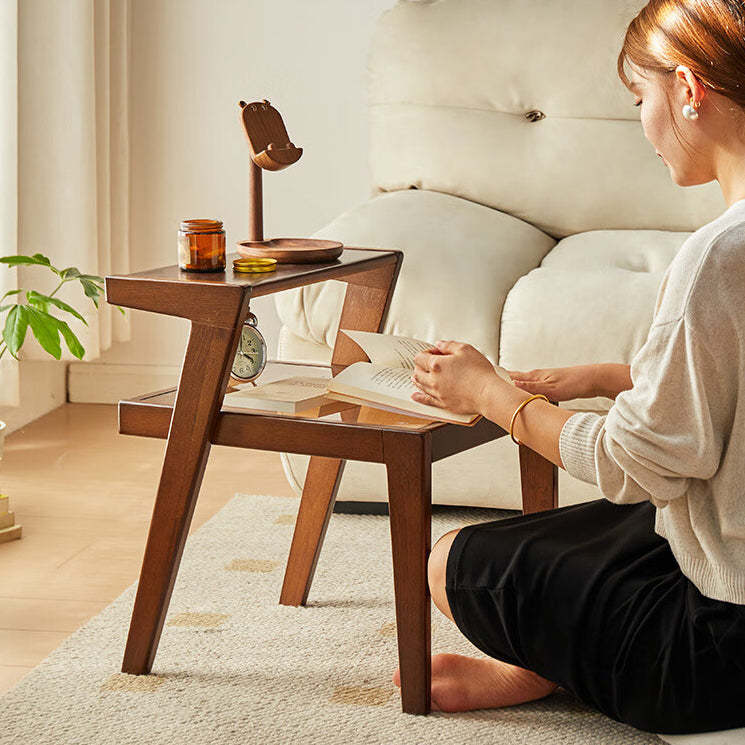 Tempered Glass Wood Coffee Table 2-Tier