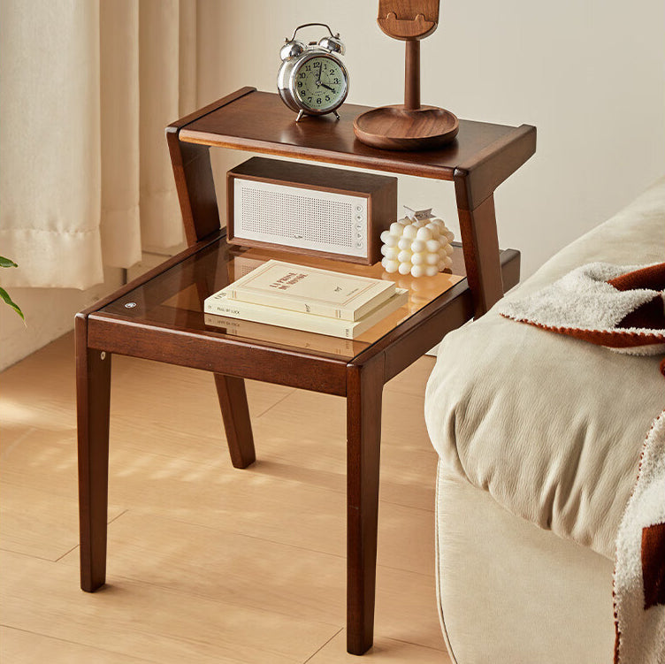 Tempered Glass Wood Coffee Table 2-Tier